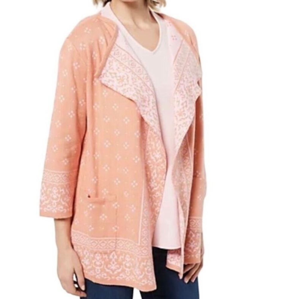 Isaac Mizrahi True Denim Jacquard Sweater BLUSH NWOT SIZE M